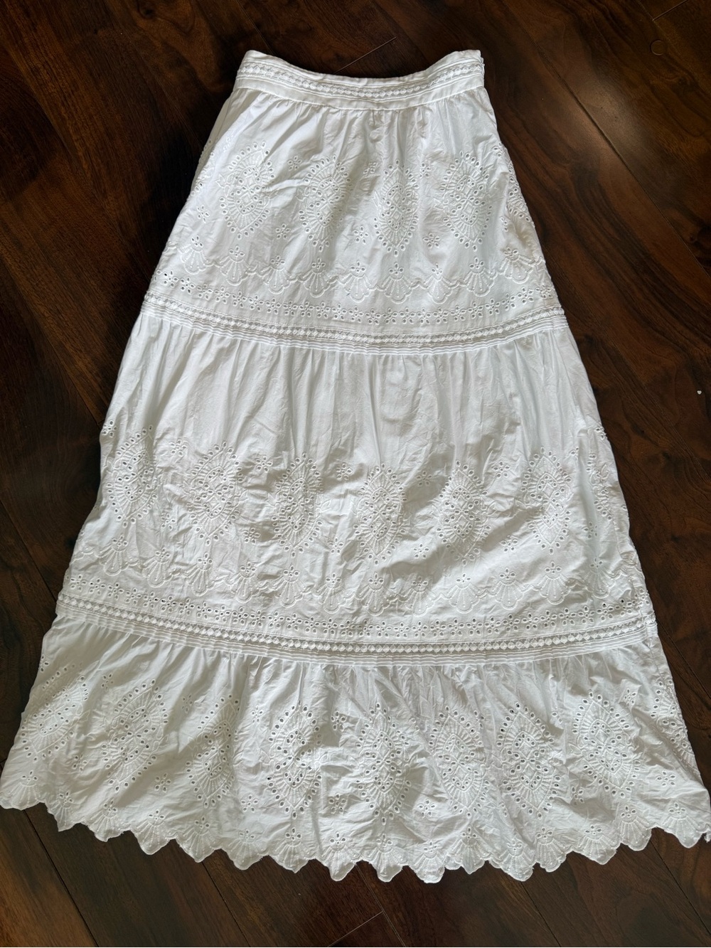 Jason Wu White Eyelet Maxi Skirt - Elegant Tiered Cotton XS
